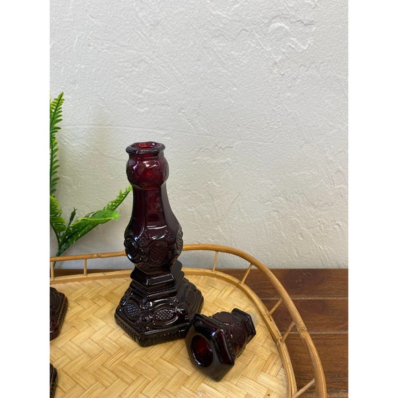 3 Avon Ruby Red Glass Candlesticks 1876 Cape Cod - Picture 3 of 4